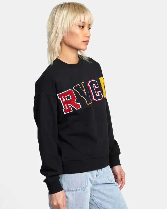 RVCA Hoodies Fleece RVCA Letterman Sweatshirt Rvca Black 8211 Women