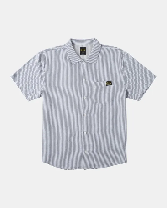 RVCA Shirts Flannels Dayshift Stripe II Short Sleeve Shirt Deja Blue 8211 Men