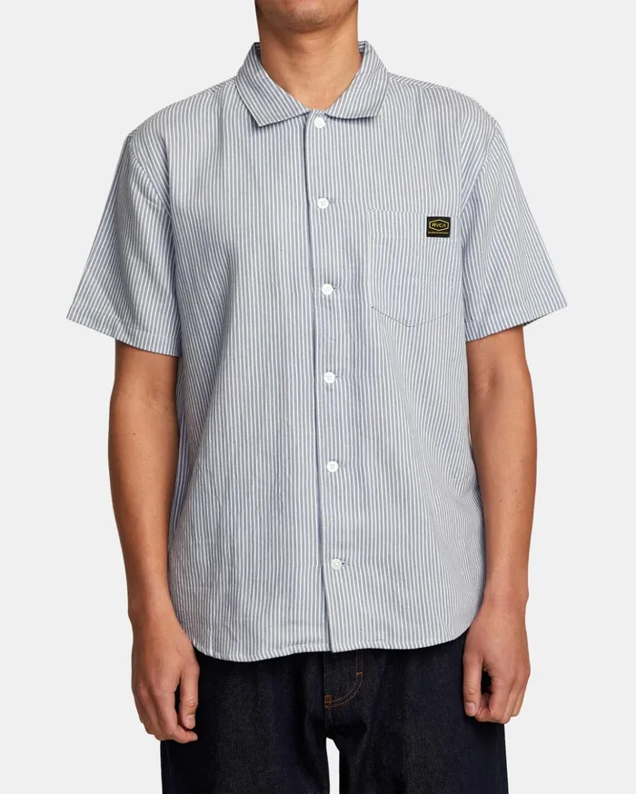 RVCA Shirts Flannels Dayshift Stripe II Short Sleeve Shirt Deja Blue 8211 Men RVCA Shirts Flannels Dayshift Stripe II Short Sleeve Shirt Deja Blue 8211 Men