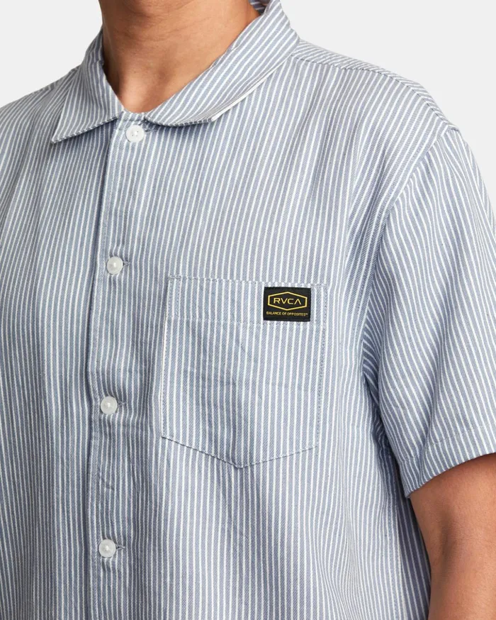 RVCA Shirts Flannels Dayshift Stripe II Short Sleeve Shirt Deja Blue 8211 Men RVCA Shirts Flannels Dayshift Stripe II Short Sleeve Shirt Deja Blue 8211 Men