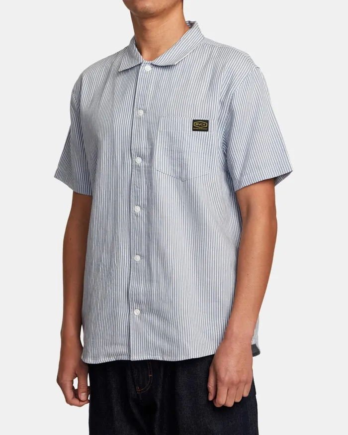 RVCA Shirts Flannels Dayshift Stripe II Short Sleeve Shirt Deja Blue 8211 Men RVCA Shirts Flannels Dayshift Stripe II Short Sleeve Shirt Deja Blue 8211 Men