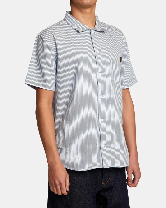 RVCA Shirts Flannels Dayshift Stripe II Short Sleeve Shirt Deja Blue 8211 Men RVCA Shirts Flannels Dayshift Stripe II Short Sleeve Shirt Deja Blue 8211 Men