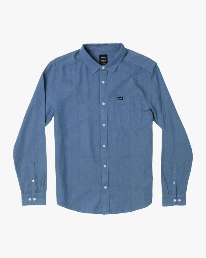 RVCA Shirts Flannels Harbour Long Sleeve Shirt Denim 8211 Men