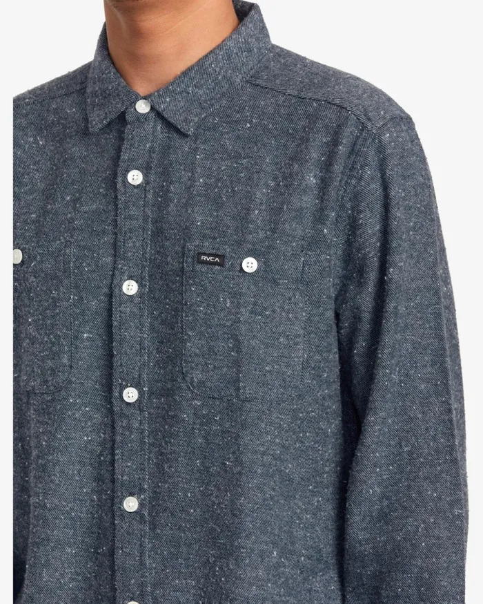 RVCA Shirts Flannels Harvest Neps Flannel Shirt Moody Blue 8211 Men