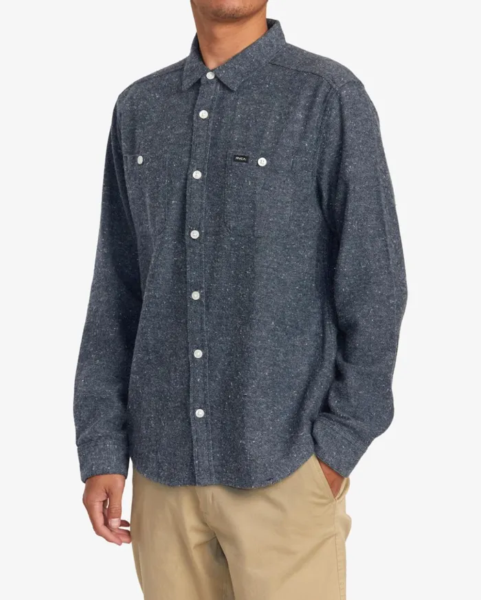 RVCA Shirts Flannels Harvest Neps Flannel Shirt Moody Blue 8211 Men