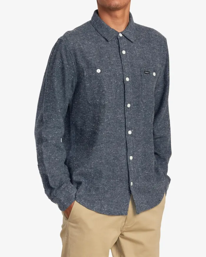 RVCA Shirts Flannels Harvest Neps Flannel Shirt Moody Blue 8211 Men