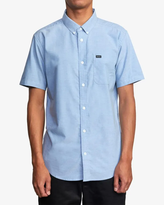 RVCA Shirts Flannels Thatll Do Stretch Short Sleeve Shirt Oxford Blue 8211 Men RVCA Shirts Flannels Thatll Do Stretch Short Sleeve Shirt Oxford Blue 8211 Men