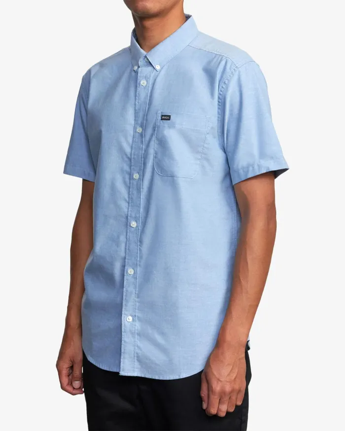 RVCA Shirts Flannels Thatll Do Stretch Short Sleeve Shirt Oxford Blue 8211 Men RVCA Shirts Flannels Thatll Do Stretch Short Sleeve Shirt Oxford Blue 8211 Men