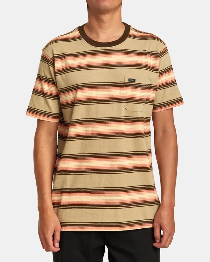 RVCA Short Sleeves Polanco Stripe Tee Khaki 8211 Men