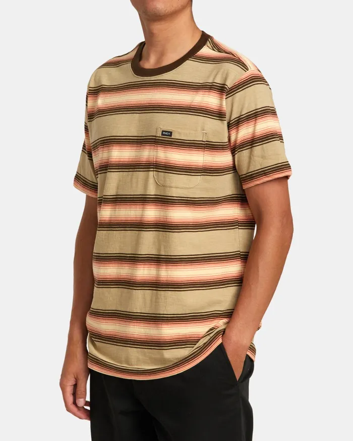 RVCA Short Sleeves Polanco Stripe Tee Khaki 8211 Men