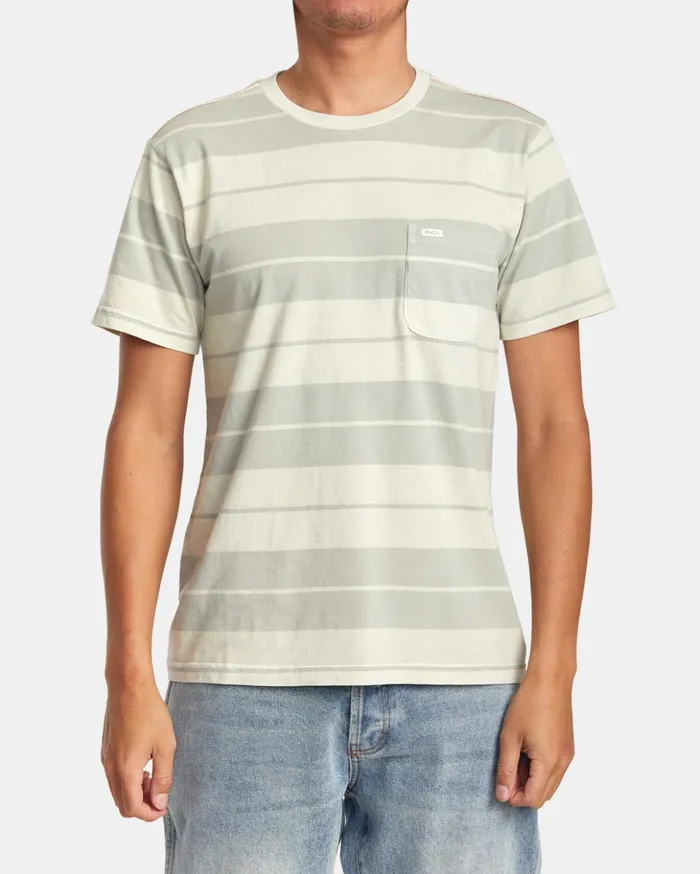 RVCA Short Sleeves PTC Stripe TShirt Silver Bleach 8211 Men