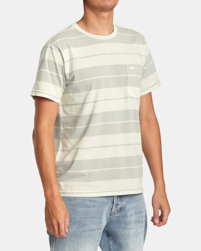 RVCA Short Sleeves PTC Stripe TShirt Silver Bleach 8211 Men