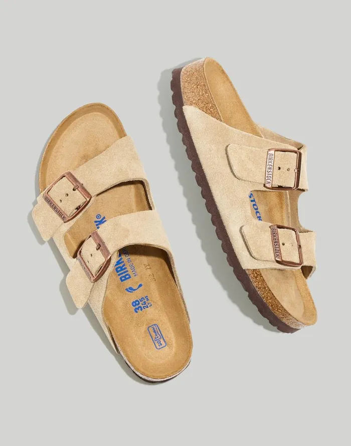 Sandals Women Madewell Birkenstock Arizona Soft Footbed Sandals In Nubuck Taupe