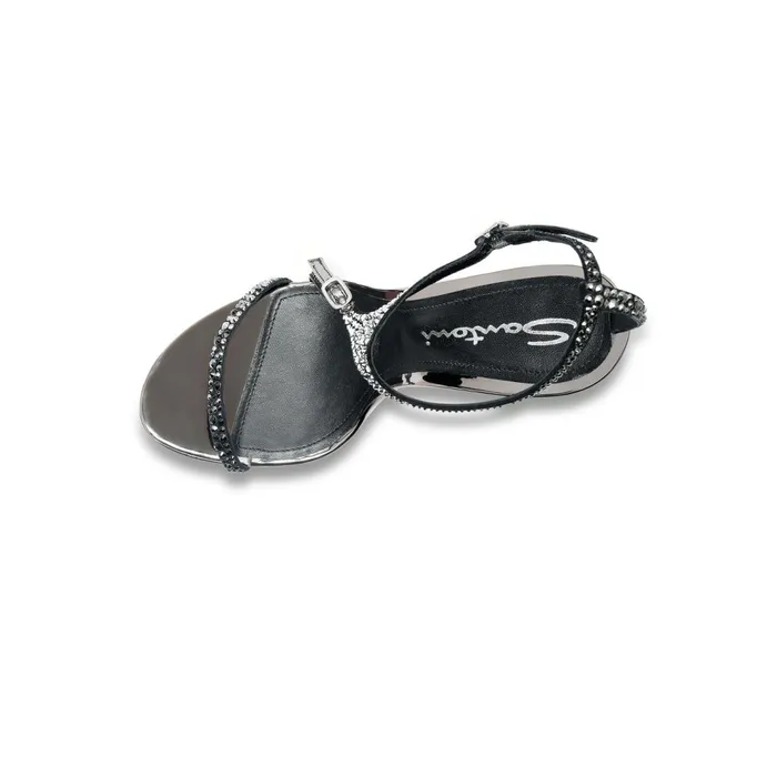 Santoni Black And Silver Suede And Strass HighHeel Sandal Women Sandals