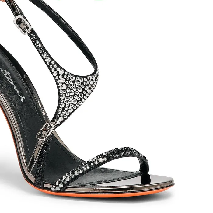 Santoni Black And Silver Suede And Strass HighHeel Sandal Women Sandals