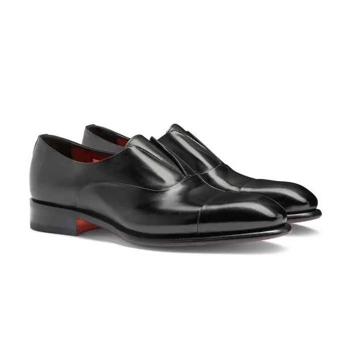 Santoni Black Leather LaceUp Shoe Men LaceUps
