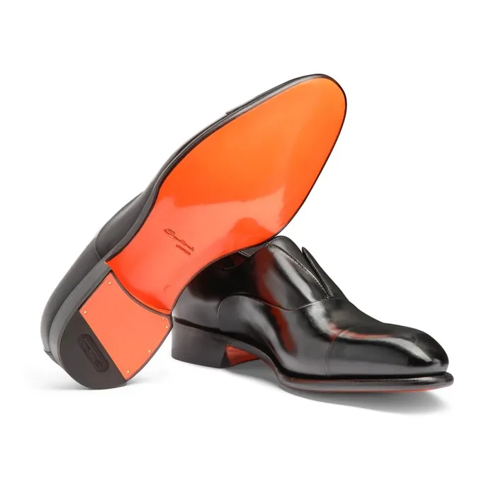 Santoni Black Leather LaceUp Shoe Men LaceUps