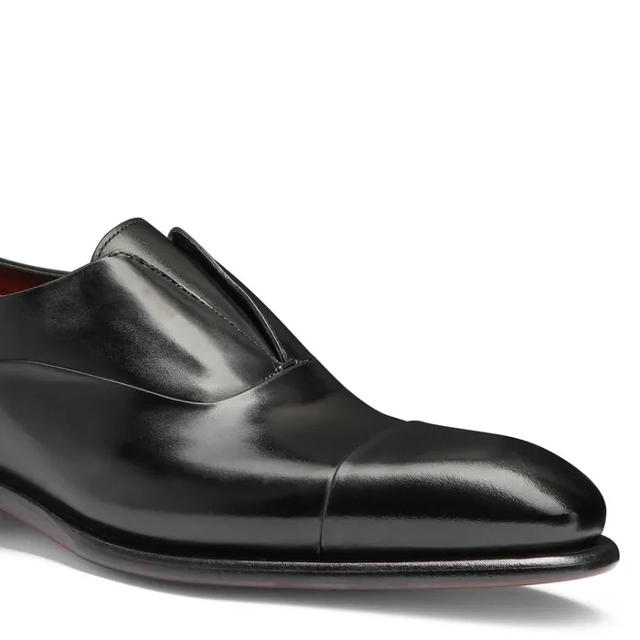 Santoni Black Leather LaceUp Shoe Men LaceUps