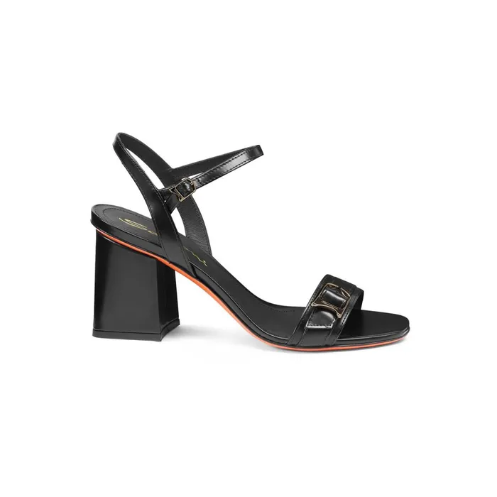 Santoni Black Leather MidHeel Sandal Women Sandals