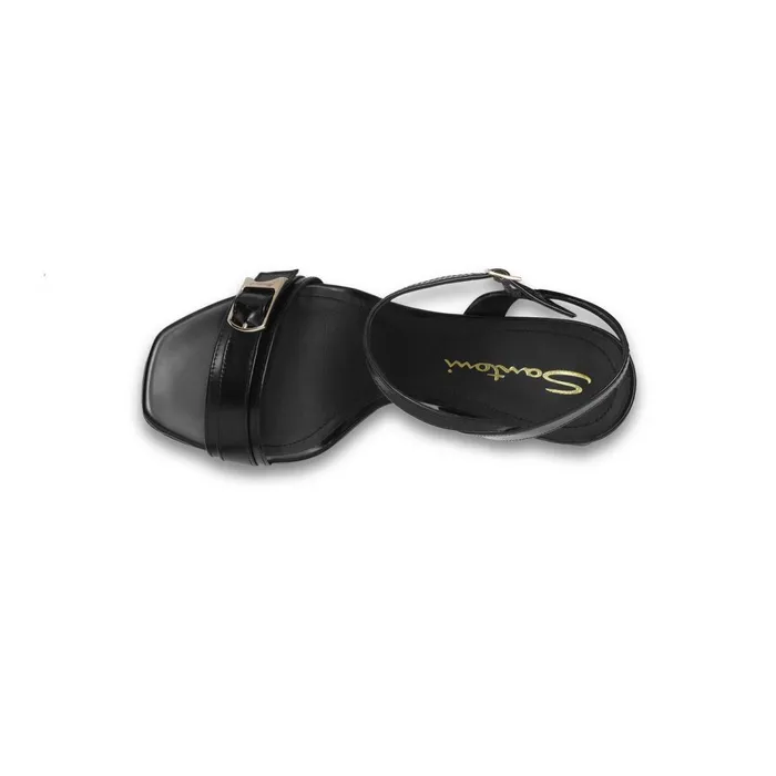 Santoni Black Leather MidHeel Sandal Women Sandals