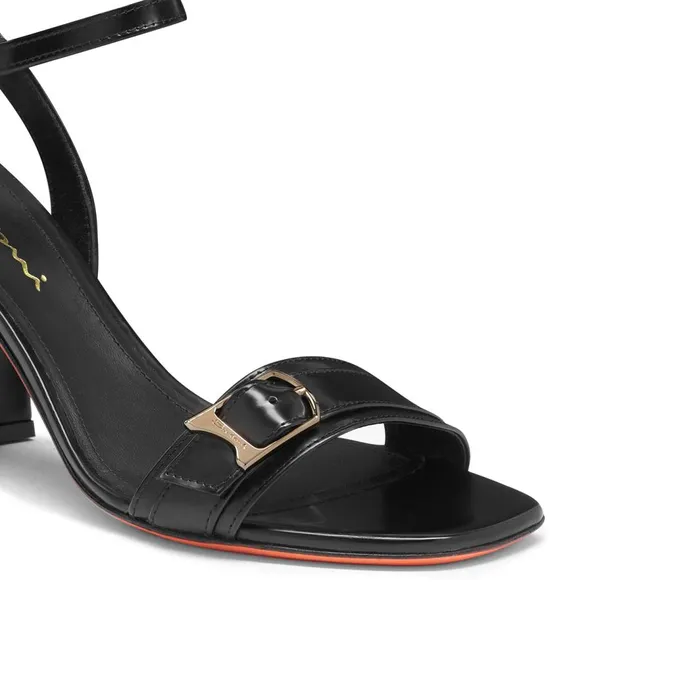 Santoni Black Leather MidHeel Sandal Women Sandals