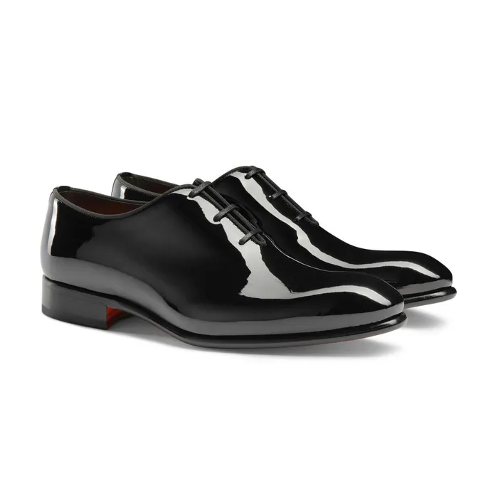 Santoni Black Patent Leather Oxford Shoe Men LaceUps