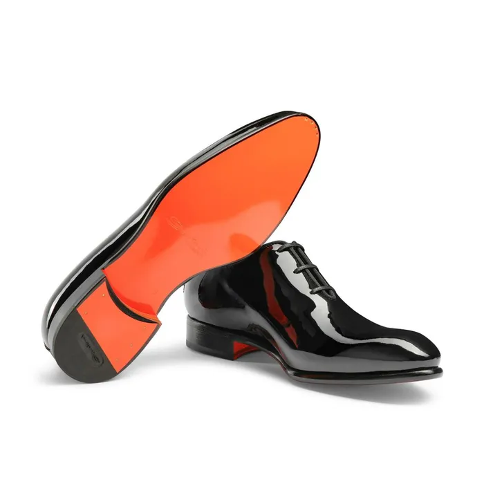 Santoni Black Patent Leather Oxford Shoe Men LaceUps