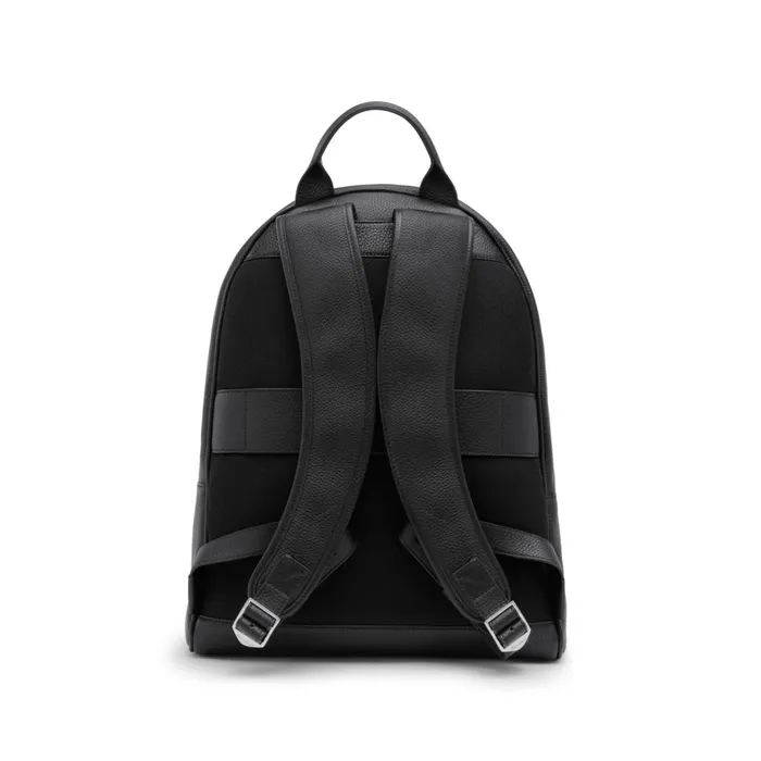 Santoni Black Tumbled Leather Backpack Men Bags and Backpacks