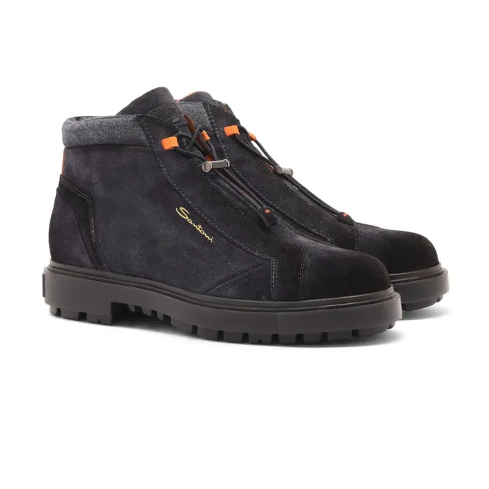 Santoni Blue Suede Hiking Boot Men Boots