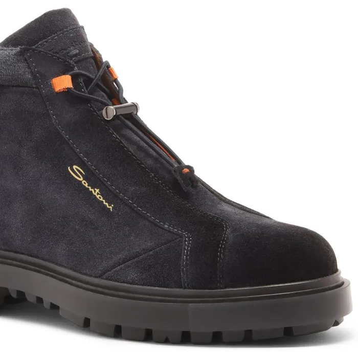 Santoni Blue Suede Hiking Boot Men Boots
