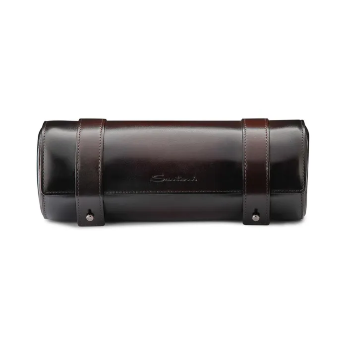 Santoni Brown Leather Big Watch Case Men Small Leather Goods