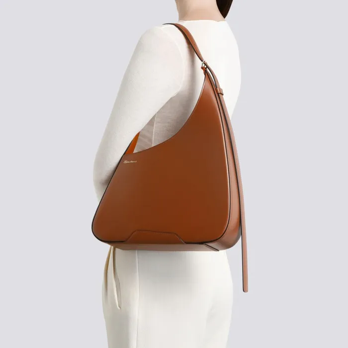 Santoni Brown Leather The Pluto Hobo Shoulder Bag Women Bags