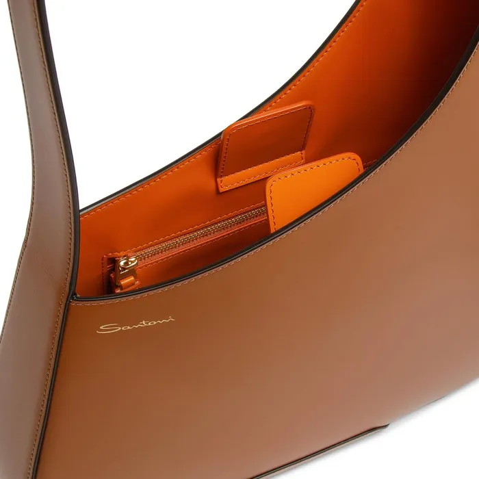 Santoni Brown Leather The Pluto Hobo Shoulder Bag Women Bags