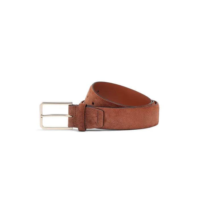 Santoni Brown Suede Adjustable Belt Men Belts
