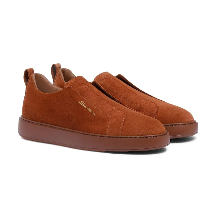 Santoni Brown Suede SlipOn Sneaker Men Sneakers