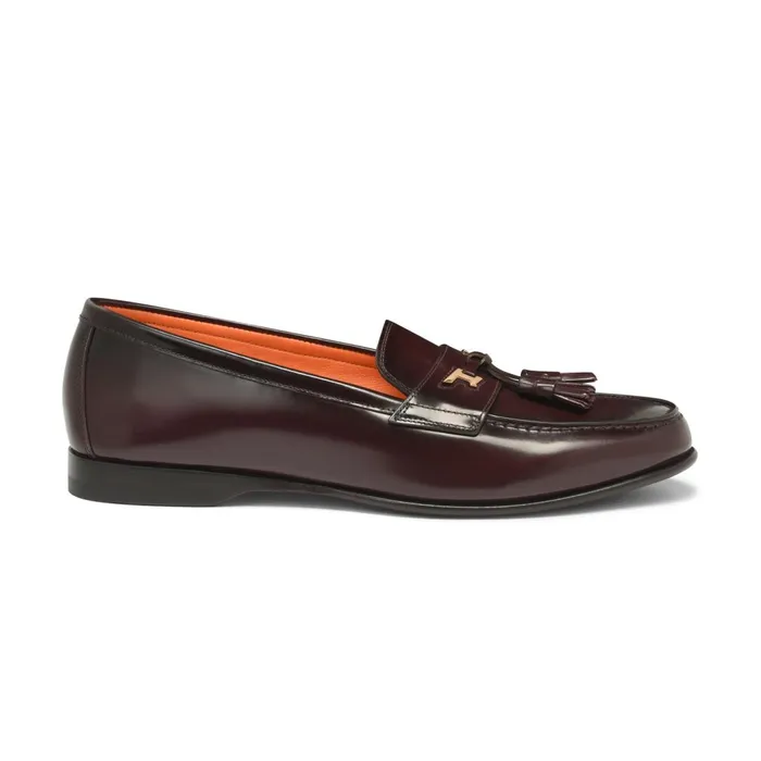 Santoni Burgundy Leather Andrea Tassel Loafer Men Loafers