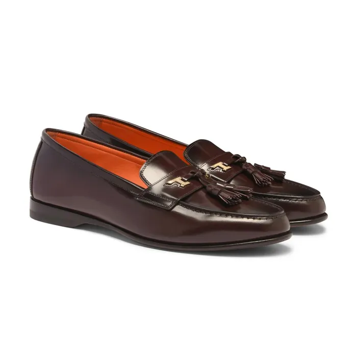 Santoni Burgundy Leather Andrea Tassel Loafer Men Loafers