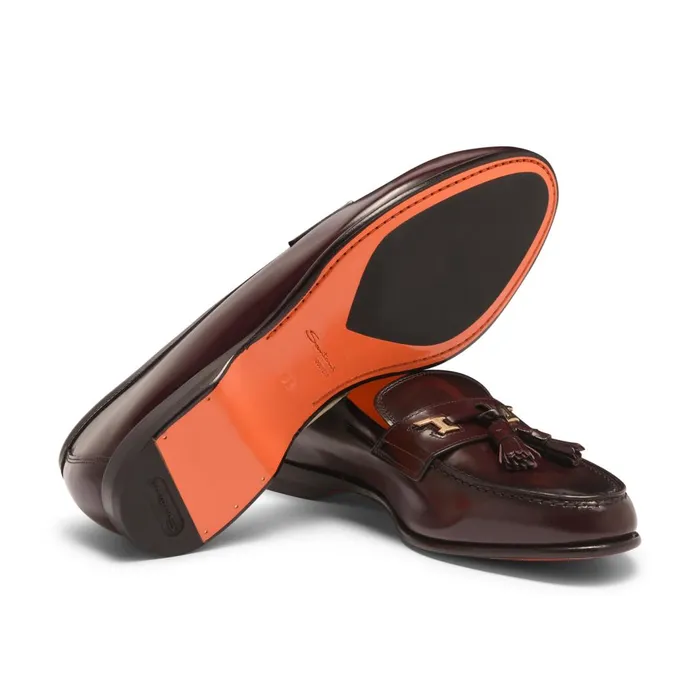 Santoni Burgundy Leather Andrea Tassel Loafer Men Loafers