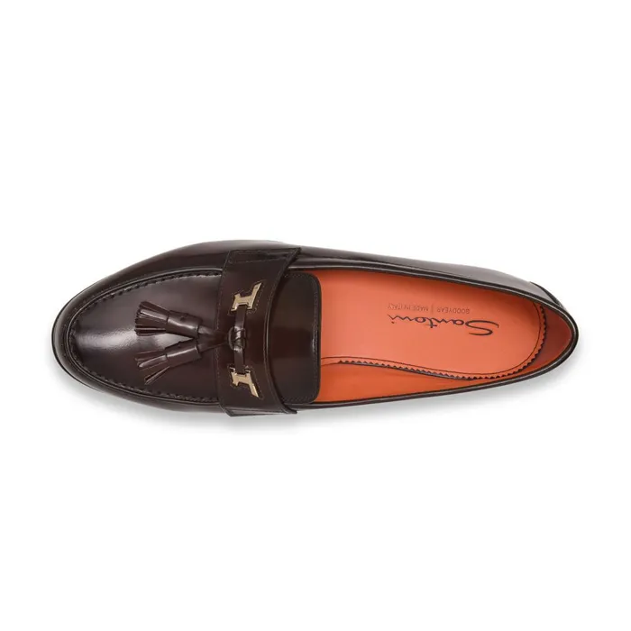 Santoni Burgundy Leather Andrea Tassel Loafer Men Loafers