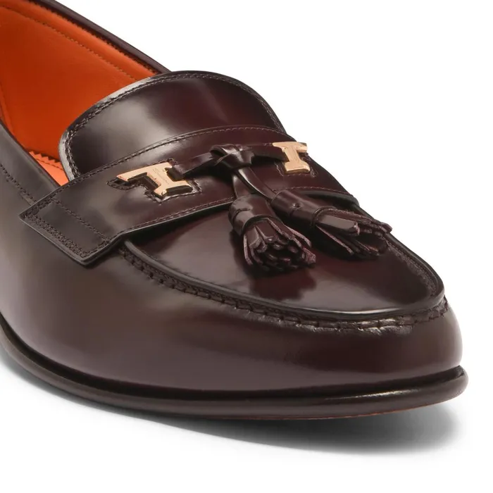 Santoni Burgundy Leather Andrea Tassel Loafer Men Loafers