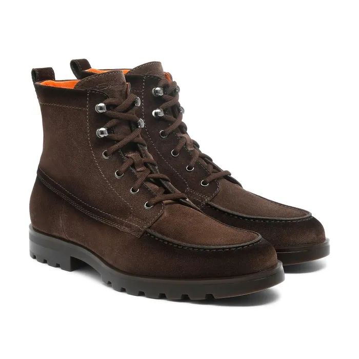 Santoni Dark Brown Suede Ankle Boot Men Boots