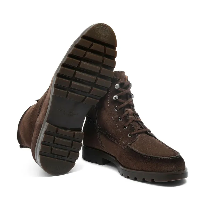 Santoni Dark Brown Suede Ankle Boot Men Boots