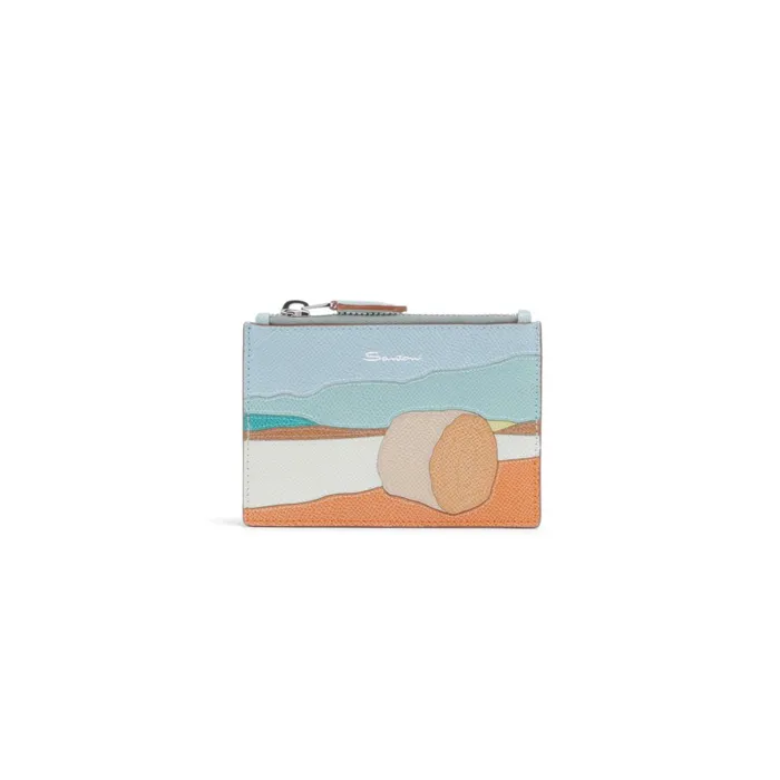 Santoni Light Blue Saffiano Leather Coin Pocket WomenMen Small Leather Goods