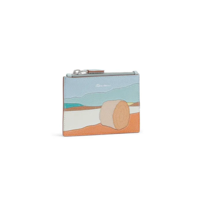 Santoni Light Blue Saffiano Leather Coin Pocket WomenMen Small Leather Goods