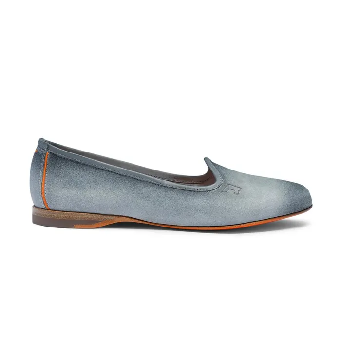 Santoni Light Blue Suede Loafer Women Loafers