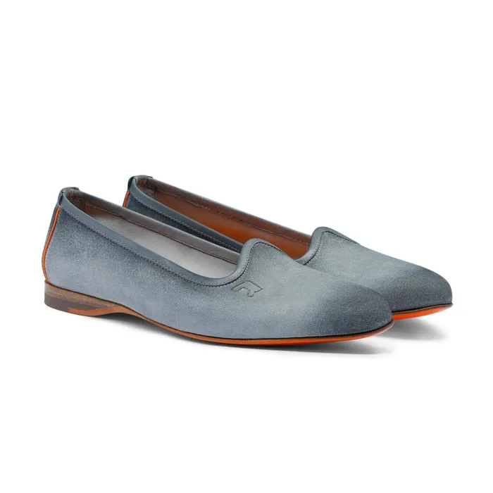 Santoni Light Blue Suede Loafer Women Loafers