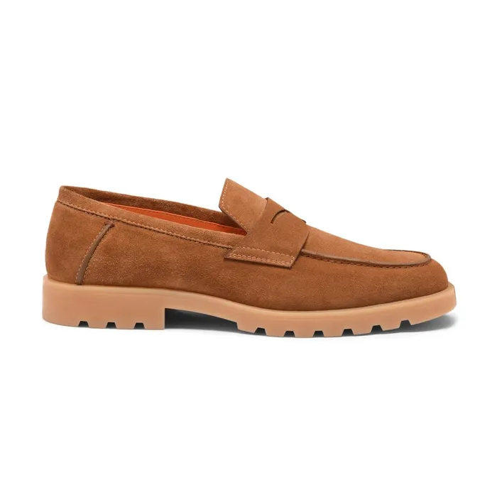 Santoni Light Brown Suede Penny Loafer Men Loafers