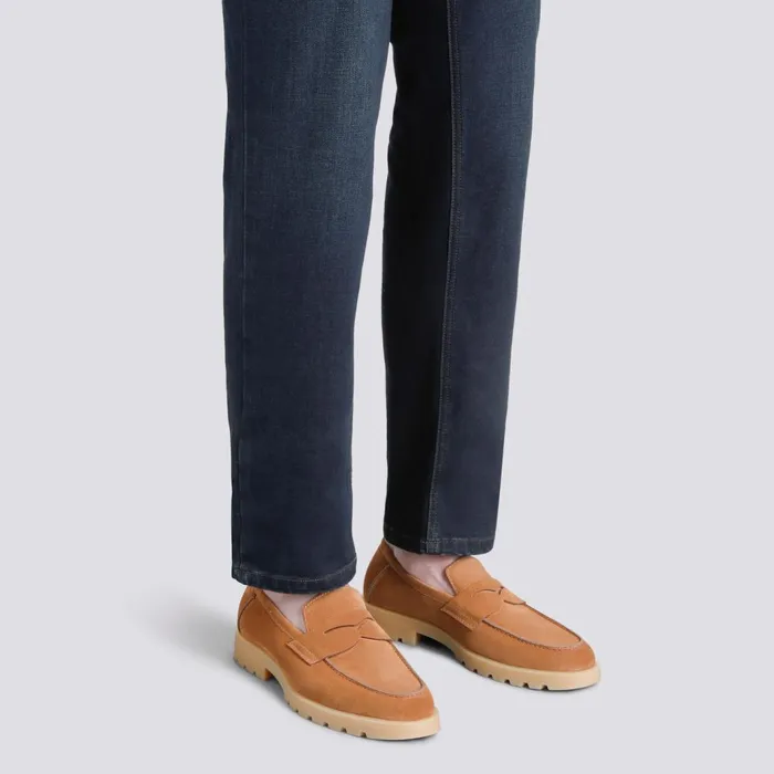 Santoni Light Brown Suede Penny Loafer Men Loafers