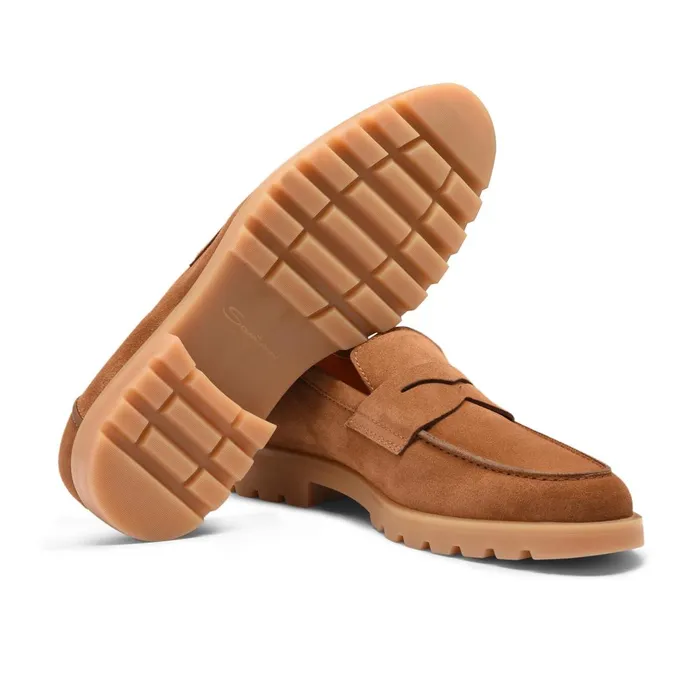 Santoni Light Brown Suede Penny Loafer Men Loafers