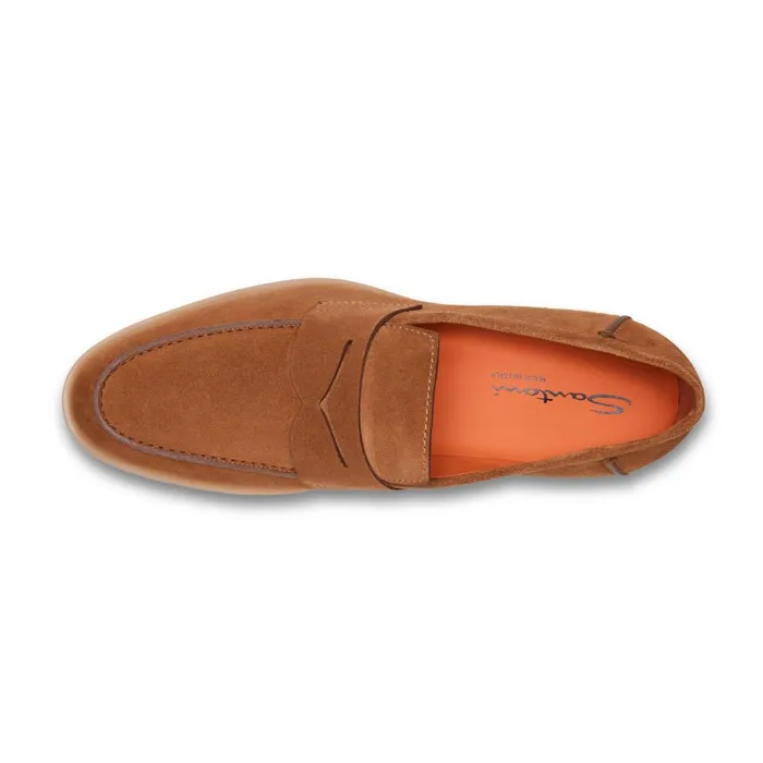 Santoni Light Brown Suede Penny Loafer Men Loafers